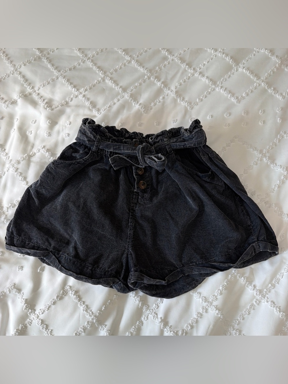 Simply Southern Corduroy Paperbag Shorts L High Waist Belted Button Front Boho